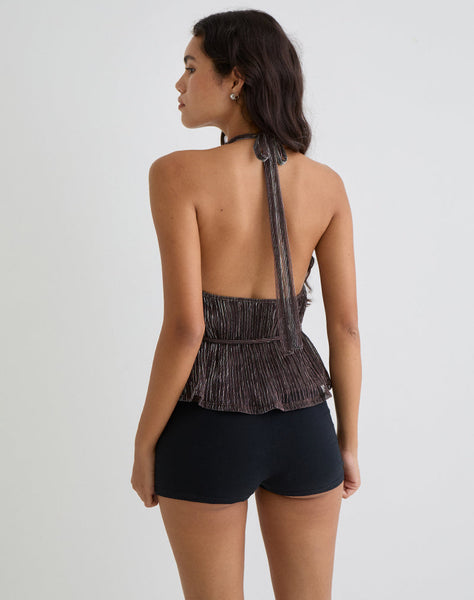 Image of Brienne Top in Brown Shimmer Sheer Plisse