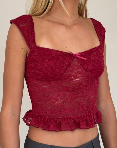 Image of Brietta Cami Top in Deep Red Lace