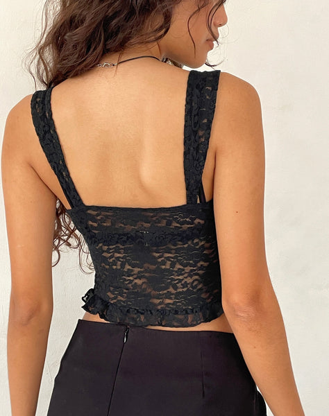 Image of Brietta Unlined Corset Top in Rose Lace Black