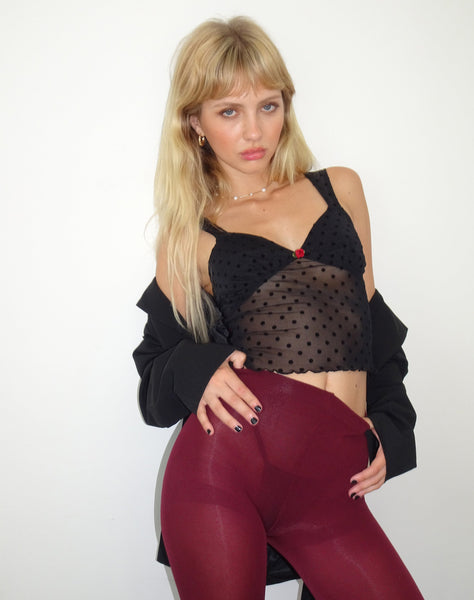 Image of Brietta Mesh Top in Polka Black Flock