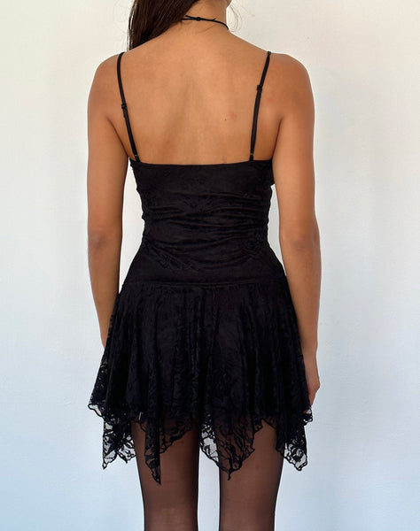 Image of Brilliana Mini Dress in Floral Lace Jet Black