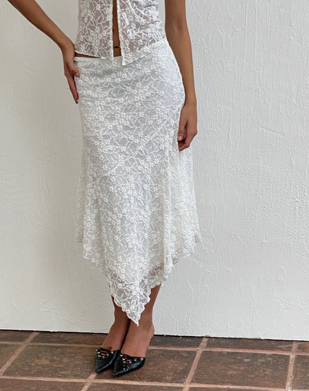 Chenoa Midi Side Split Skirt in Ivory