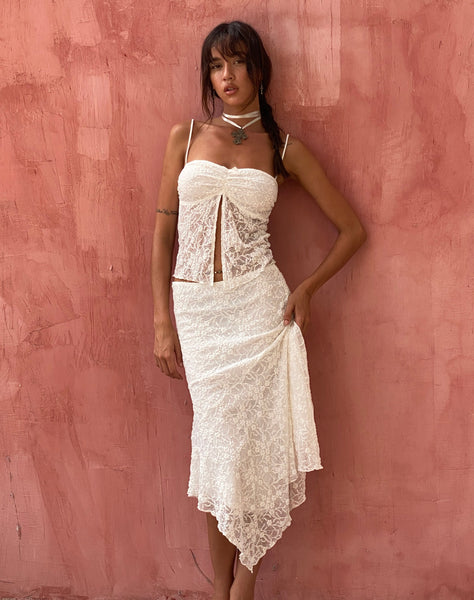 Image of Cinta Low Rise Midi Skirt in Lace Ivory