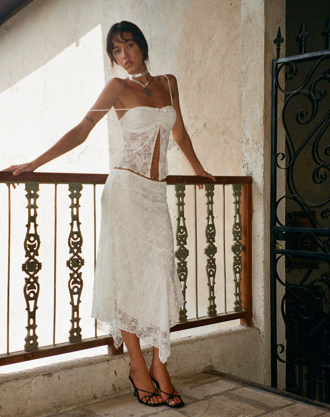 Image of Cinta Low Rise Midi Skirt in Lace Ivory