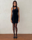 Image of Bripca One Shoulder Neck Tie Mini Dress in Black Velvet