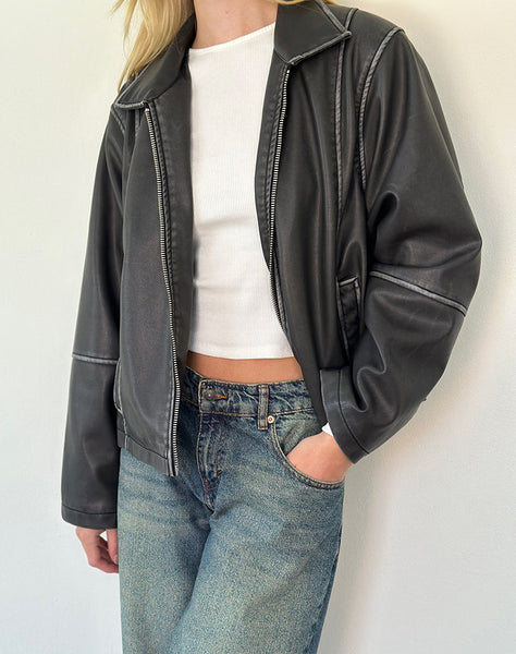 Image of Brittany Distressed Jacket in PU Black