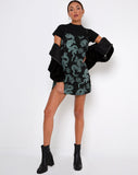 Image of Tista Dress in Dragon Flower Black and Mint