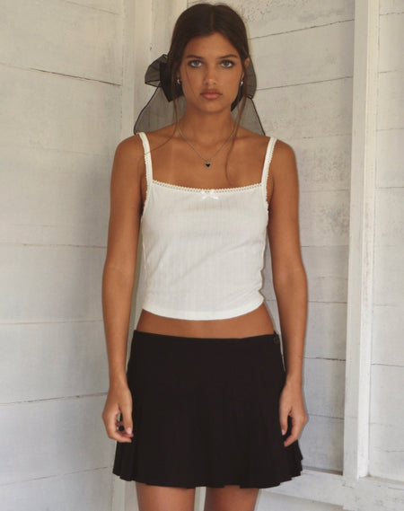 Jiniso Crop Top in Off White with Black Bows