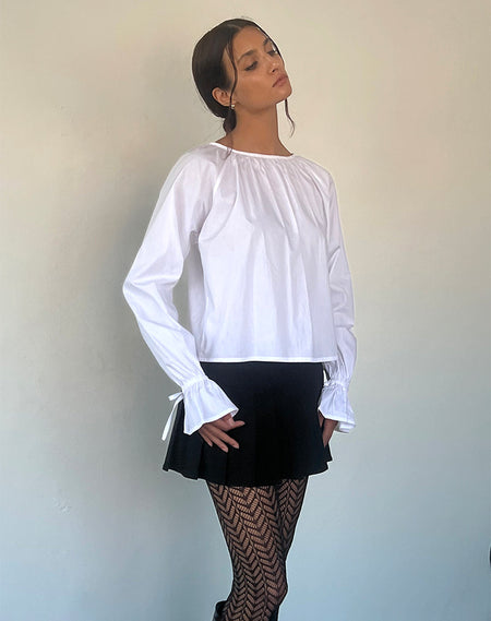 Binlo Extra Long Sleeve Top in White