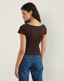 Image of Bunga Flower Cut Out Top in Bitter Chocolate with Lemon Binding