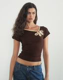 Image of Bunga Flower Cut Out Top in Bitter Chocolate with Lemon Binding
