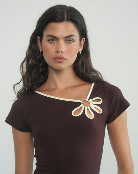 Mayomi Off the Shoulder Top in Navy with Pink Binding