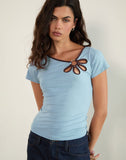 Image of Bunga Flower Cut Out Top in Nantucket Blue with Chocolate Binding