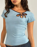 Image of Bunga Flower Cut Out Top in Nantucket Blue with Chocolate Binding