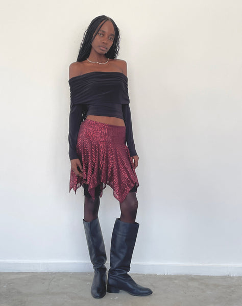 Image of Helga Waterfall Mini Skirt in Sequin Burgundy