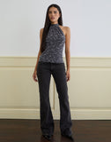 Image of Burkie Halterneck Top in Pretty Petal Flock Dark Grey