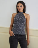 Image of Burkie Halterneck Top in Pretty Petal Flock Dark Grey
