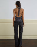 Image of Burkie Halterneck Top in Pretty Petal Flock Dark Grey