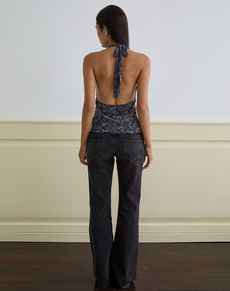 Image of Burkie Halterneck Top in Pretty Petal Flock Dark Grey