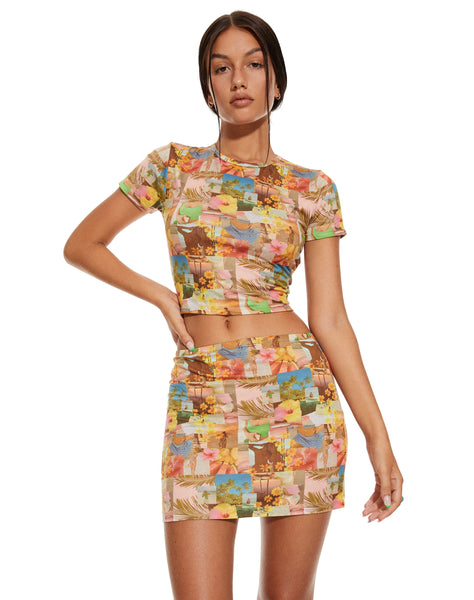 image of MOTEL X BARBARA Guida Mini Skirt in 90s Tropical Collage