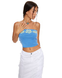 image of MOTEL X BARBARA Delina Crop Top in Blue Hibiscus