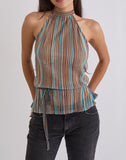Image of Brienne Top in Blue and Brown Shimmer Sheer Plisse