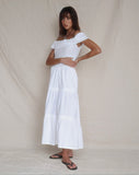 Image of Helpa Tiered Bardot Maxi Dress in White