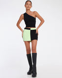 image of Caisa Mini Skirt in Crepe Black and Lime