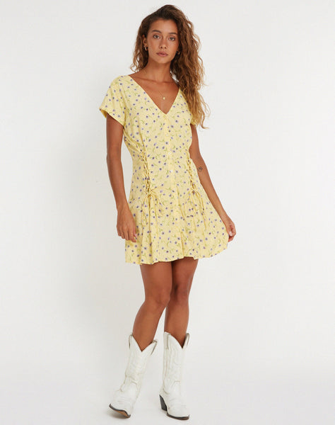 image of Calliope Mini Dress in Wild Flower Lemon Drop