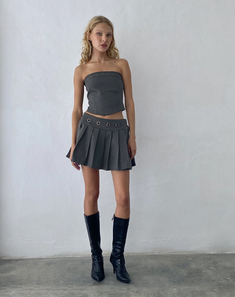 Image of Caluna Eyelet Mini Skirt in Charcoal Grey