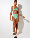 Image of Carmeson High Waist Bikini Bottom in 70s Ripple Green