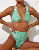 Image of Carmeson High Waist Bikini Bottom in 70s Ripple Green