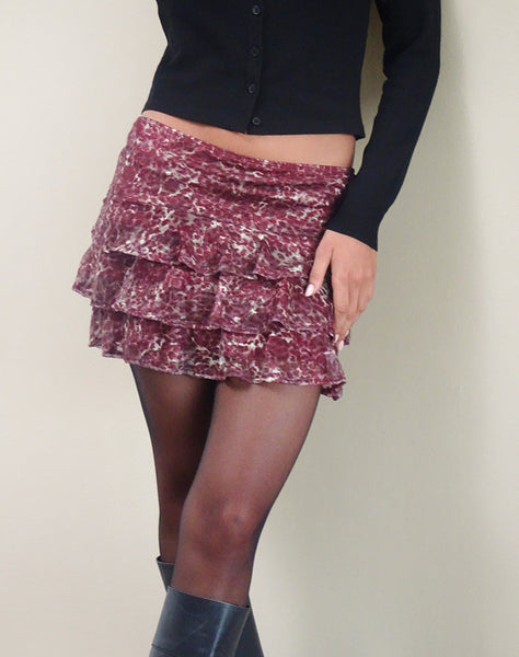 Image of Camigo Ruffle Mini Skirt in Abstract Leo Spot