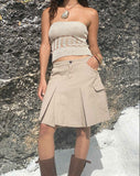 Image of Moirai Low Waist Pleated Cargo Mini Skirt in Stone