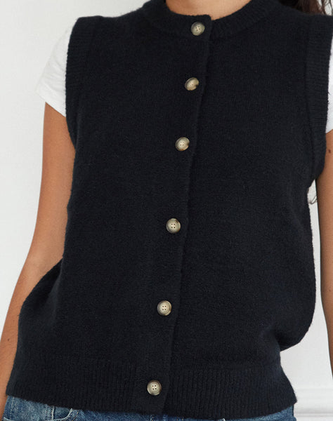 Image of Camira Knitted Button Through Vest in Black