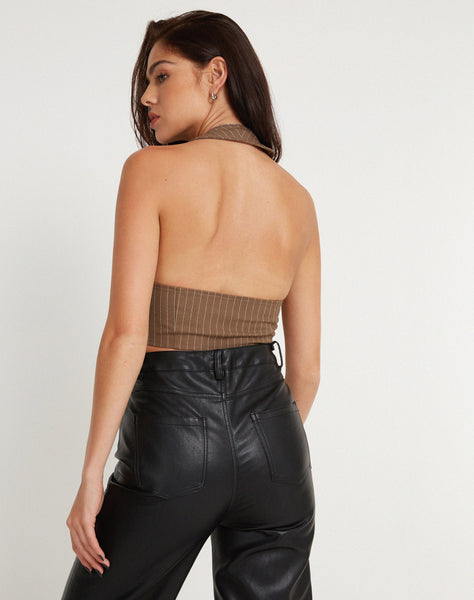 Image of Canisba Crop Top in Pinstripe Brown