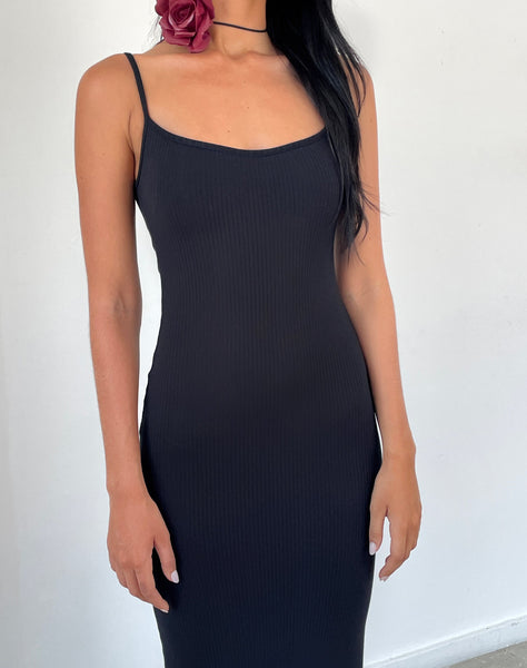 Image of Cantha Strappy Maxi Dress in Black Rib