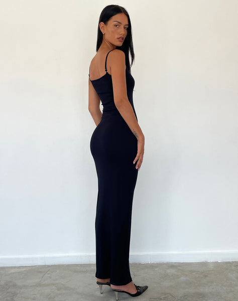 Image of Cantha Strappy Maxi Dress in Black Rib