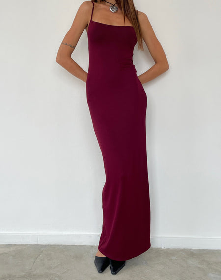 Marlo Asymmetric Midi Dress in Burgundy