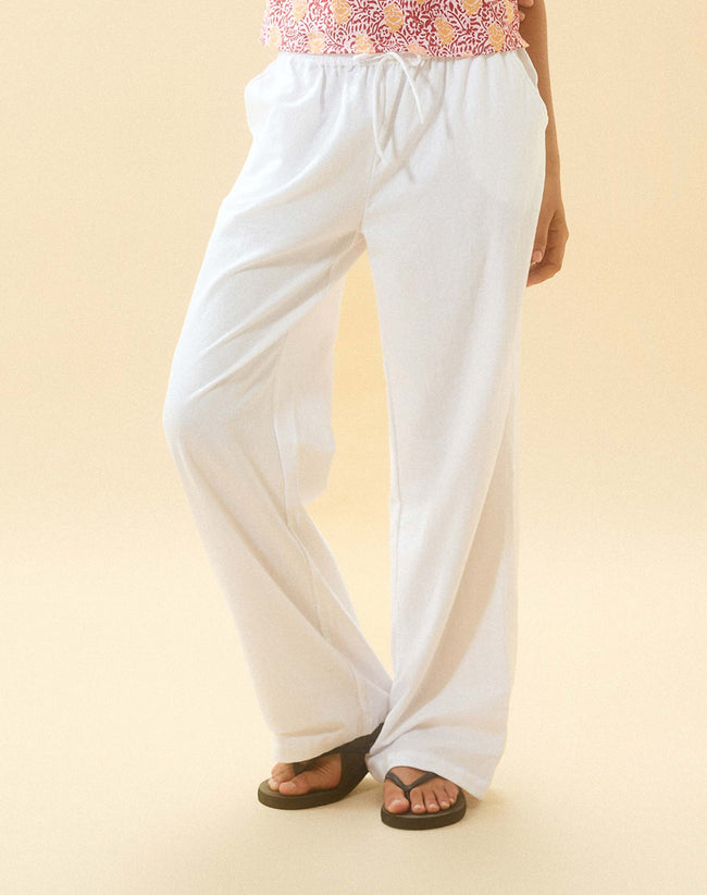 image of Wasic Wide Leg Linen Trouser in White