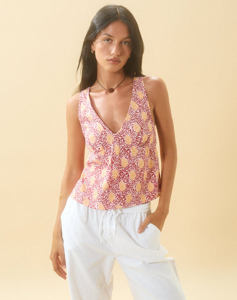 image of Cantika Top in Bohemian Batik Maroon Peach