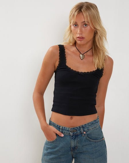 Carillo Lace Trim Vest Top in Coffee