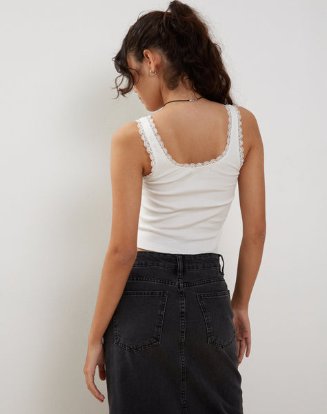 Image of Carillo Lace Trim Vest Top in White