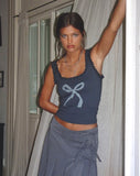 Image of Carillo Lace Trim Vest Top in Ocean Storm Bow Print