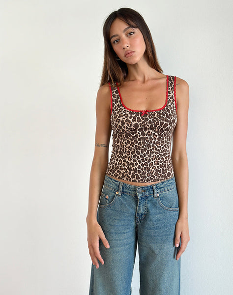 Image of Carillo Vest Top in Rar Leopard Sandstorm with Red Trim