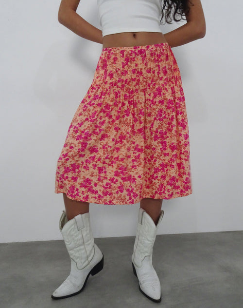 Image of Asada Midi Skirt in Dark Wild Flower Cantaloupe