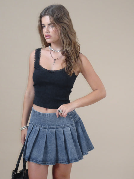 Mini A-Line Skirt in Denim Blue Bleach