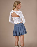 image of Castari Denim Pleated Mini Skirt in Acid Blue