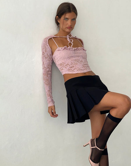 Bovita Long Sleeve Ribbed Top in Pink Lady with Black Lace