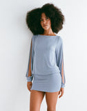 Image of Carola Cut Out Arms Mini Dress in Shimmer Blue